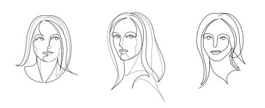 Woman beauty face vector linear illustrations set, delicate line art of attractive girl portraits collection, abstract feminine drawings minimal style isolated.