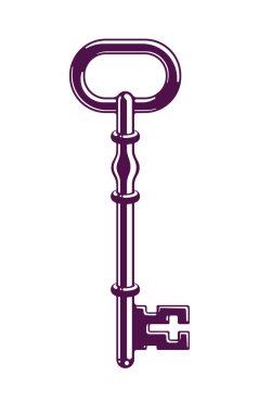 Vintage anahtar vektör logo veya kutsal kişilerin resmi, güzel antika anahtar teslimi illüstrasyon izole.