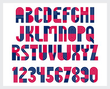 Geometrik özgün yazı tipi vektör tasarımı, geometrik tipografi alfabe harfleri sayılar dahil, soyut eşsiz harfler türü.