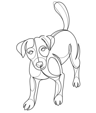 Funny dog linear vector illustration isolated, Jack Russel Terrier pet playful and cute, adorable dog.