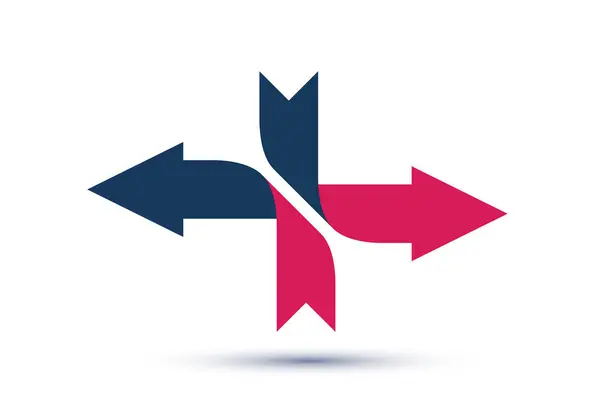 Crossed Arrows Vector Logo Reverse Movement Concept Inversion Upturn Dynamic — Stock Vector