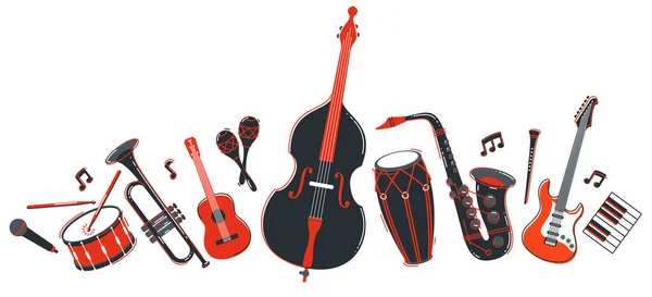 Jazz Muziek Band Concept Verschillende Instrumenten Vector Platte Illustratie Geïsoleerd — Stockvector
