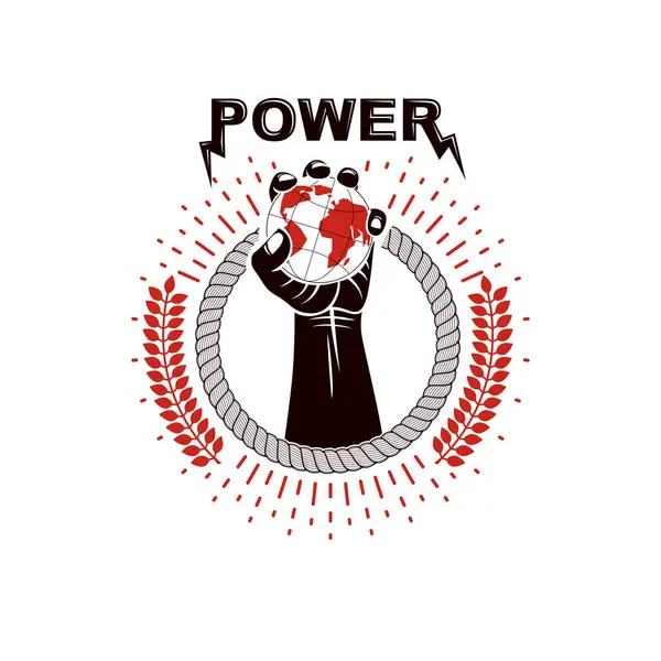 Логотип Вектора Состоит Сильной Мускулистой Поднятой Руки Окруженной Веревкой Удерживающей — стоковый вектор