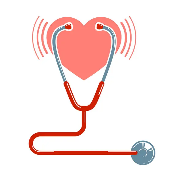 Stethoscope Heart Vector Simple Icon Isolated White Background Cardiology Theme — Stock Vector
