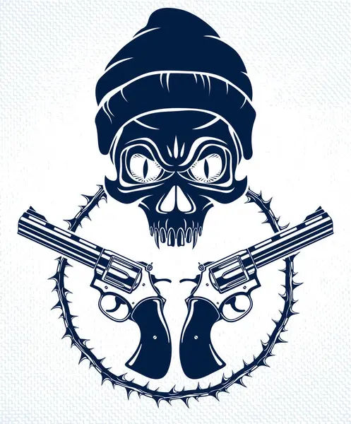 Anarquia Caos Emblema Agressivo Logotipo Com Crânio Ímpio Tatuagem Scull — Vetor de Stock