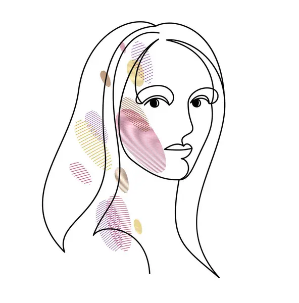 Woman Beauty Face Vector Linear Illustration Delicate Line Art Attractive — Stockvector
