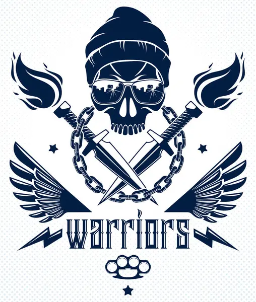 Revolution Riot Wicked Emblem Logo Aggressive Skull Weapons Different Design — Stock Vector