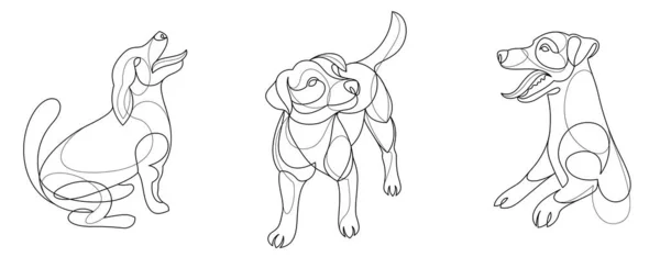 Funny Dog Linear Vector Illustrations Set Isolated Jack Russel Terrier — Stok Vektör