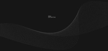 Gri soyut arkaplan, siyah üzerinde akmakta olan parçacıkların vektör dalgası, hareket halindeki kıvrımlı noktalar, teknoloji ve bilim teması, hava ve kolaylıkla fütüristik illüstrasyon.