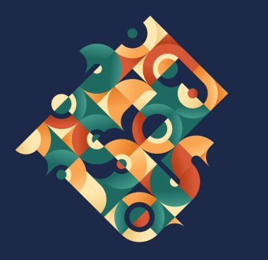 Koyu renk üzerinde soyut geometrik arkaplan, yerel seramik renkleri olan vektör kiremitler, banyo veya mutfak için iç mekan modayı, sanatsal desen.