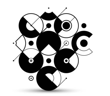 Soyut vektör geometrik arkaplan, teknoloji mühendisliği şekil ve çizgi bileşimi gibi görünüyor, mekanik motor endüstrisi tarzı, siyah ve beyaz.