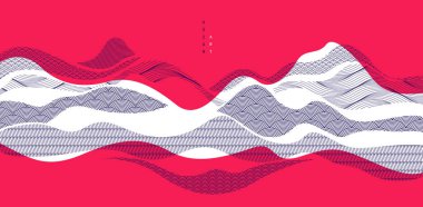 Soyut oryantal Japon sanat vektörü arka planı kırmızı renk, geleneksel stil tasarımı, dalgalı şekiller ve dağlık arazi, deniz hatları gibi akışkan..