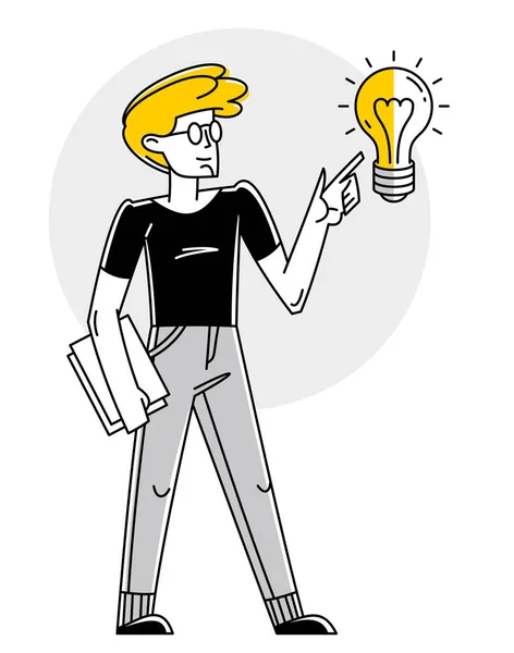 Business Person Have Bright Idea Development New Startup Light Bulb — Stock Vector