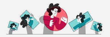 Farklı dünya görüşleri, farklı şekil ve renkte genç insanlar, bir kişinin rahat ve olumlu bir ideolojisi ve görüşü var ve diğerleri rahatsız edici, zihin prizması, vektör....