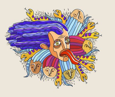 Soyut yüz vektör sanatı, yüz tasviri stilize sanatsal tarz, insan soyutlama sanatı, gerçeküstü ve tuhaf portre.