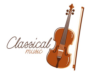 Klasik müzik amblemi veya logo vektörü düz stil illüstrasyonu izole edilmiş, etiket veya festival veya müzik orkestrası için çello logosu.