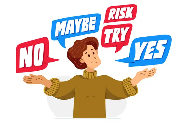 Young Man Having Doubt Question Vector Illustration Person Who Hesitating — Stock Vector