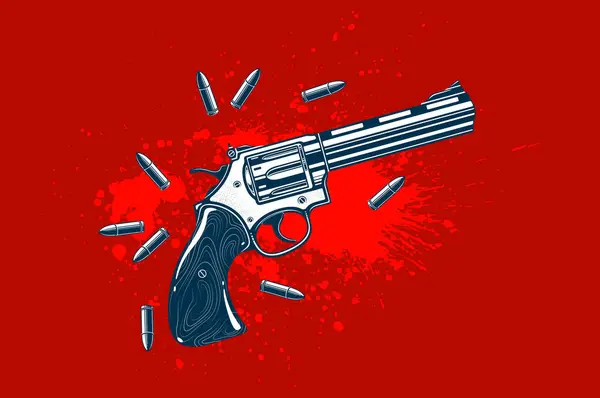 Detailed Revolver Shotgun Blood Splatter Vector Illustration Detective Criminal Story — Stock Vector
