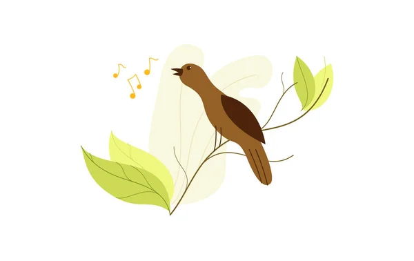 Schattige Vogel Zingen Een Tak Vector Illustratie — Stockvector