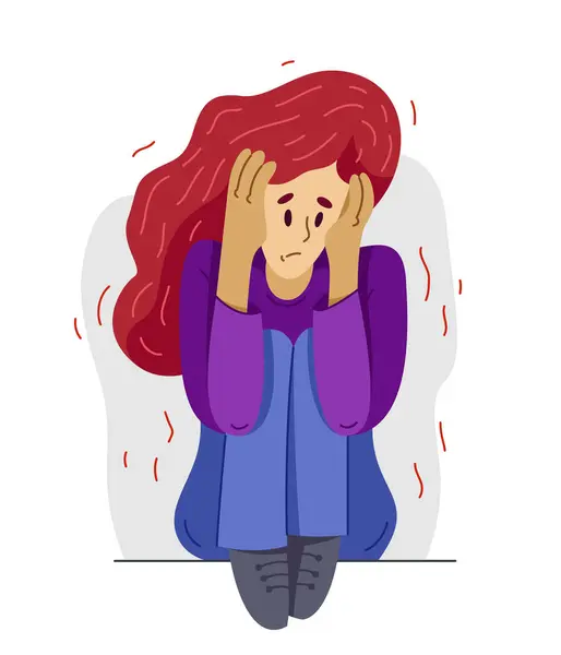 Mladá Žena Pocit Stresu Nepříjemné Vektorové Ilustrace Osoby Duševní Poruchou — Stockový vektor