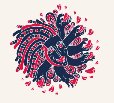 Soyut yüz vektör sanatı, yüz tasviri stilize sanatsal tarz, insan soyutlama sanatı, gerçeküstü ve tuhaf portre.