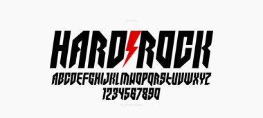 Logo oluşturma için kalın ve ağır geometrik yazı tipi, modern geometrik vektör yazı tipi, yuvarlak elemanları olmayan tipografi, sadece köşeler ve düz çizgiler geometri, italik sürüm.