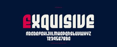 Geometrik cesur zarif sans serif yazı tipi, vektör kalınlığı minimal basit yazı tipi, retro poster ve reklam harfleri ve logo başlıkları veya sloganlar için rakamlar alfabesi.