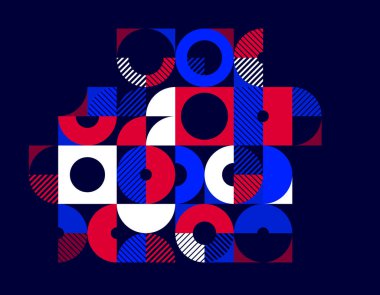 Karanlık, vektör geometrik çizgili desen üzerinde geometrik arkaplan bileşimi, daireler ve üçgenlerle modüler fayanslar, moda grafik sanat bileşimi.