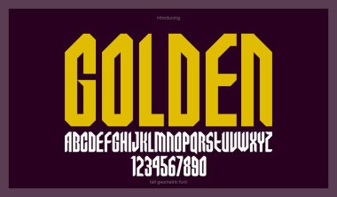 Logolar ve amblemler için kentsel devasa uzun geometrik yazı tipi, yoğunlaştırılmış asgari güçlü vektör yazı tipi, yuvarlak elemanları olmayan tipografi, sadece köşeler ve düz çizgiler geometri.