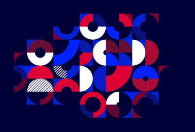 Karanlık, vektör geometrik çizgili desen üzerinde geometrik arkaplan bileşimi, daireler ve üçgenlerle modüler fayanslar, moda grafik sanat bileşimi.