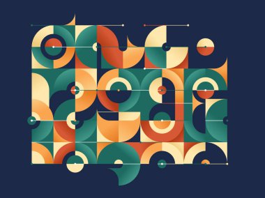 Bauhaus stili soyut geometrik vektör arkaplanı üzerinde karanlık, geometrik soyut sanat etnik renklerde, renkli sanatsal desen kompozisyonu.