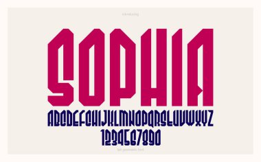 Logo oluşturma için kalın ve büyük uzun ağır geometrik yazı tipi, yoğunlaştırılmış modern geometrik vektör yazı tipi, yuvarlak elementleri olmayan tipografi, sadece köşeler ve düz çizgiler geometri.