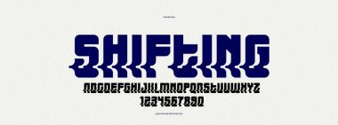 Logolar ve posterler için bükülmüş ve deforme olmuş yazı tipi, manşetler ve reklamlar için çarpıtılmış ve çarpık yazı karakteri, havalı logot tipi tipografi.