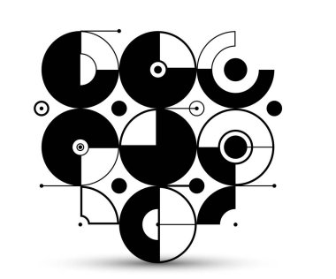 Soyut vektör geometrik arkaplan, teknoloji mühendisliği şekil ve çizgi bileşimi gibi görünüyor, mekanik motor endüstrisi tarzı, siyah ve beyaz.