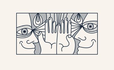 Soyut yüz vektör sanatı, yüz tasviri stilize sanatsal tarz, insan soyutlama sanatı, gerçeküstü ve tuhaf portre.