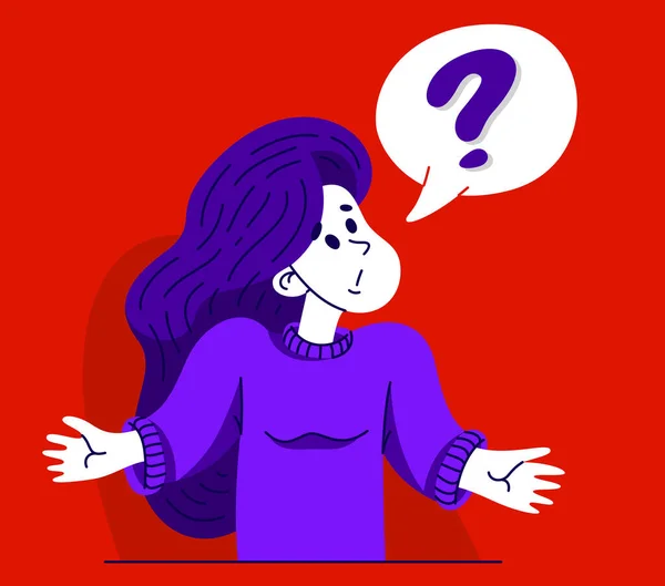 Young Woman Having Doubt Question Vector Illustration Person Who Hesitating — Stock Vector