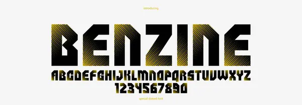 Halftone Dotted Futuristic Cyberpunk Font Logos Posters Vector Brutal Industrial — Stock Vector