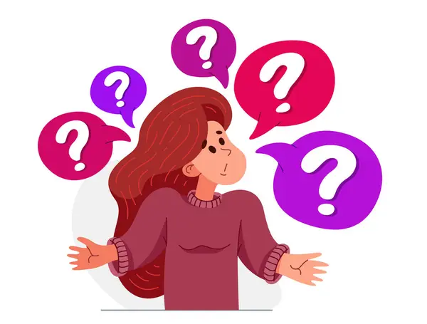Young Woman Having Doubt Question Vector Illustration Person Who Hesitating — Stock Vector