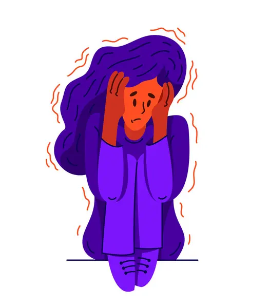 Jeune Femme Stressée Mal Aise Illustration Vectorielle Une Personne Souffrant — Image vectorielle