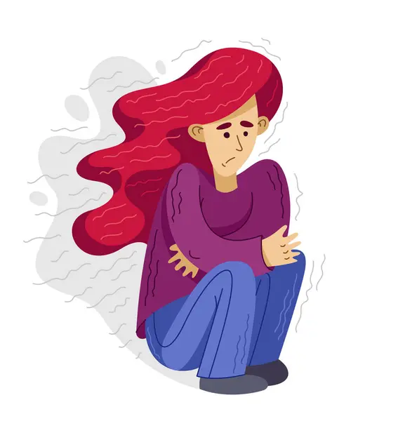 Young Woman Feeling Stressed Uncomfortable Vector Illustration Person Having Mental — Stock Vector