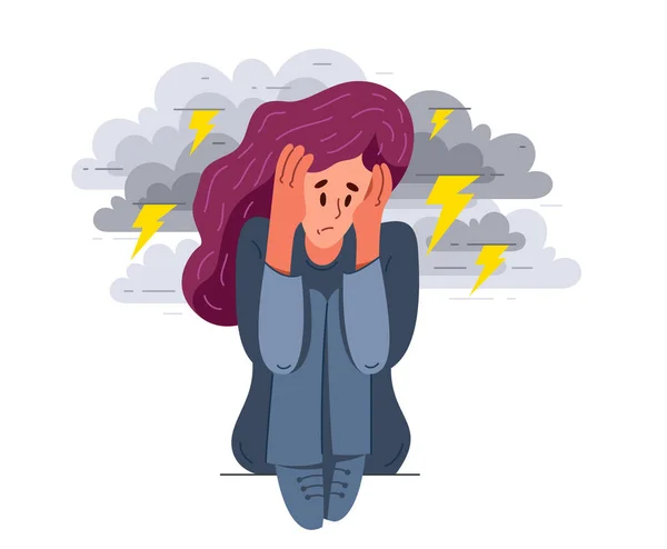 Stresli Rahatsız Hisseden Genç Bir Kadın Zihinsel Bozukluk Panik Endişe — Stok Vektör