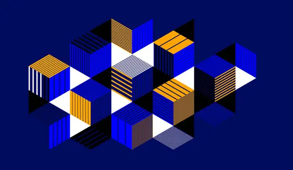 Donkerblauwe Vector Abstracte Geometrische Achtergrond Met Kubussen Verschillende Ritmische Vormen — Stockvector