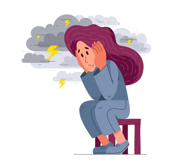 Mladá Žena Psychologickým Problémem Stresu Nebo Úzkosti Vektorové Ilustrace Stresové — Stockový vektor