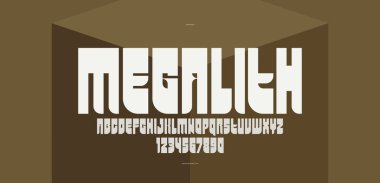 Logolar ve amblemler için kalın ve güçlü vektör geometrik yazı tipi, posterler ve başlıklar için yazı tipi, modern tarzda ağır ve kalın harfler alfabesi.