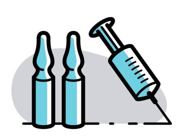 Beyaz, salgın veya pandemik Coronavirus covid 19 veya grip veya SARS veya herhangi bir aşı, farmakoloji kavramı üzerine izole edilmiş ampule edilmiş bir şırınganın aşı temalı gösterimi.