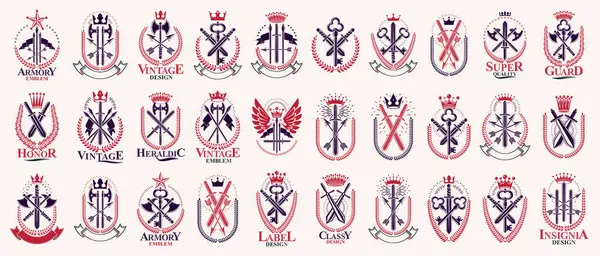 Wapen Logo Grote Vector Set Vintage Heraldische Militaire Emblemen Collectie — Stockvector