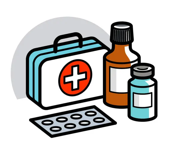Médecine Trousse Médicale Thème Pilules Flacons Illustration Vectorielle Isolé Médicaments — Image vectorielle