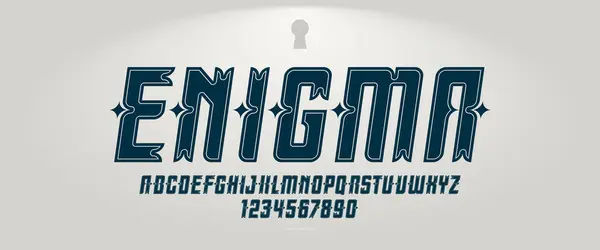 Mystic Vintage Czcionka Wyświetlacza Emblematy Logo Litery Cyfry Alfabetu Typografia — Wektor stockowy