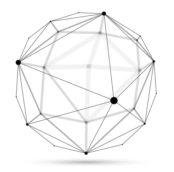 次元格子球面ベクトル抽象化 白の上に隔離された3D多角形のデザイン抽象的な形状 遠近法を用いた線や点との科学デジタルダイナミック接続 ストックベクター