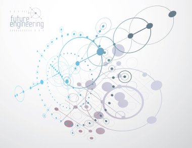 Teknik plan, grafik ve web tasarımında kullanmak için soyut mühendislik taslağı. Endüstriyel sistemin çizim vektörü çizgileri ve çemberlerle oluşturuldu.